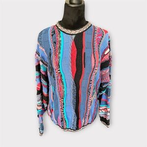 RARE! Authentic COOGI VTG Multicolor Striped Sweater L - Biggie Crosby Grandpa